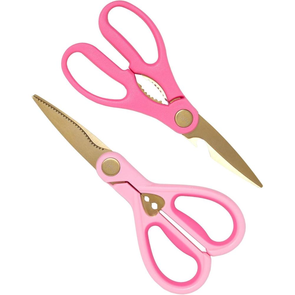 imageParis Hilton All Purpose Kitchen Shears Premium Stainless Steel Blades with Ergonomic Soft Grip Handles 2Piece Set Pink