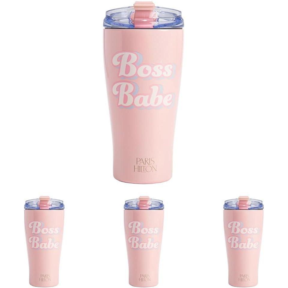imageParis Hilton Boss Babe Tumbler Insulated Water Bottle with LeakProof FlipTop Lid Stainless Steel Travel Cup Keeps Drinks Cold24 hours Hot8 hours 20Ounce Pink Iridescent20 Ounces Pack of 4