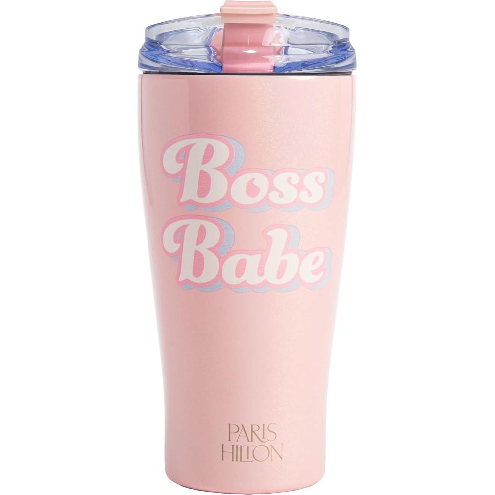 imageParis Hilton Boss Babe Tumbler Insulated Water Bottle with LeakProof FlipTop Lid Stainless Steel Travel Cup Keeps Drinks Cold24 hours Hot8 hours 20Ounce Pink Iridescent20 Ounces