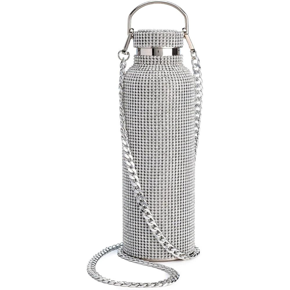 imageParis Hilton Diamond Bling Water Bottle With Lid And Removable Carrying Strap Stainless Steel Vacuum Insulated Bedazzled With Over 5000 Rhinestones 25Ounce Ombre Pink to SilverSilver