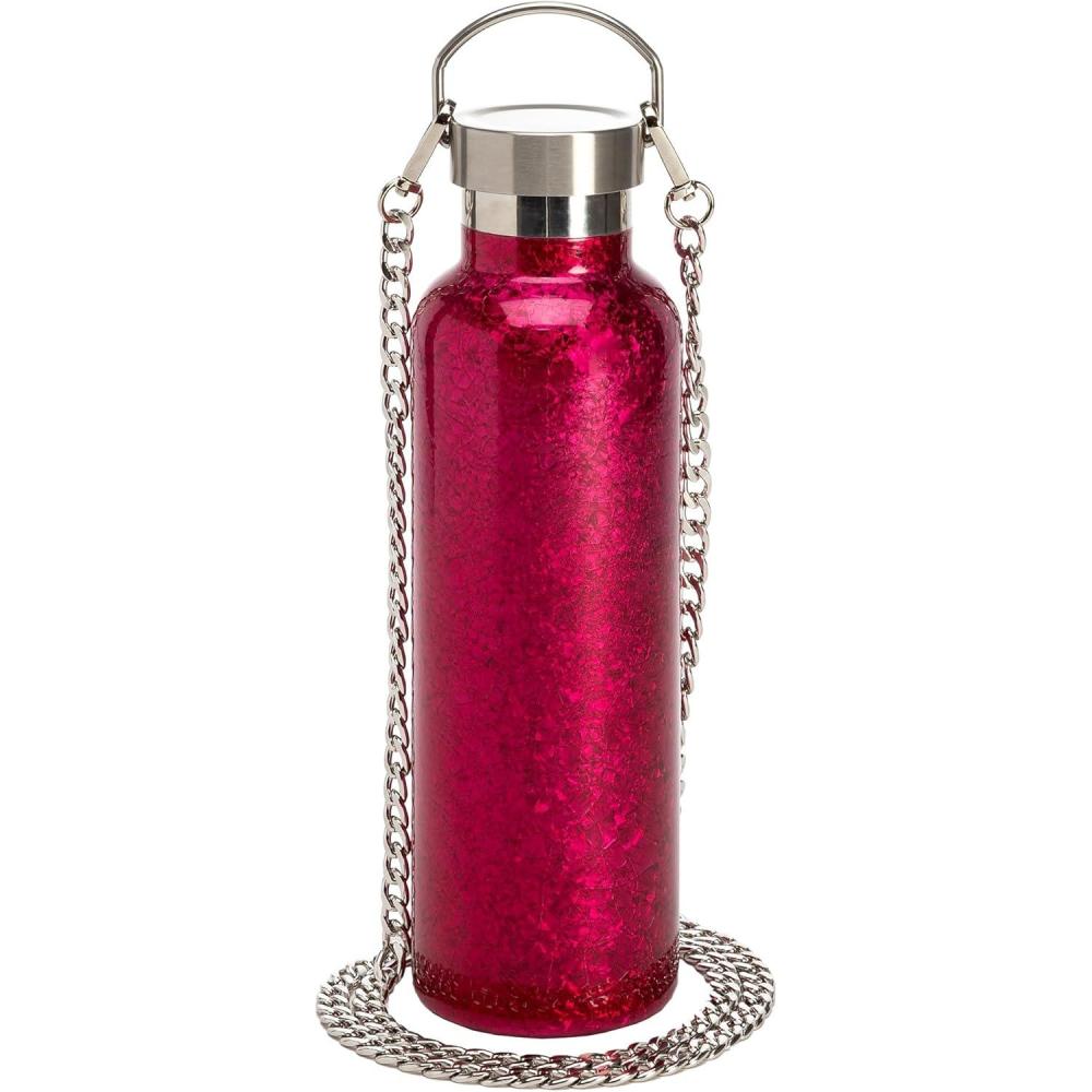 imageParis Hilton Diamond Bling Water Bottle With Lid And Removable Carrying Strap Stainless Steel Vacuum Insulated Bedazzled With Over 5000 Rhinestones 25Ounce Ombre Pink to SilverPink Crackle