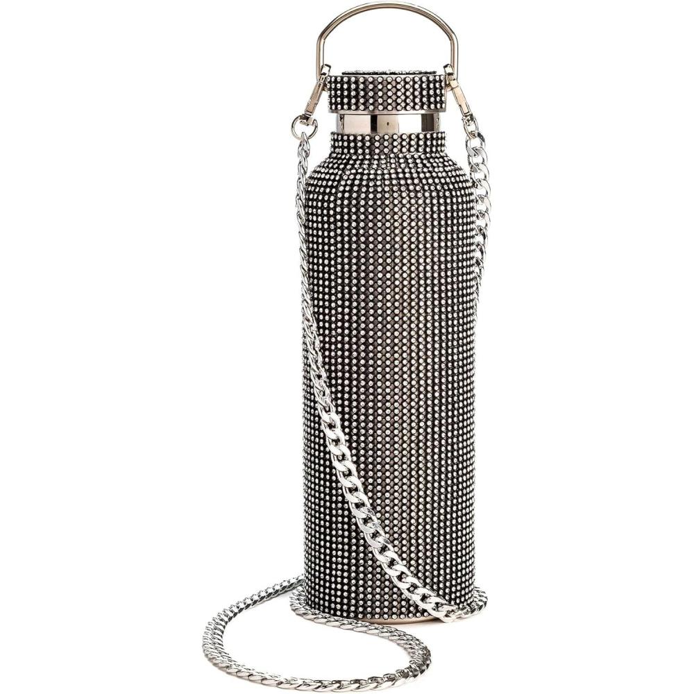 imageParis Hilton Diamond Bling Water Bottle With Lid And Removable Carrying Strap Stainless Steel Vacuum Insulated Bedazzled With Over 5000 Rhinestones 25Ounce Ombre Pink to SilverBlack