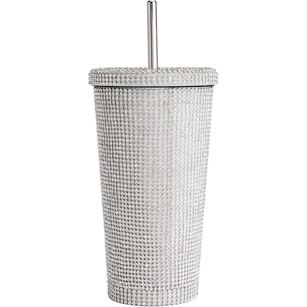 imageParis Hilton Diamond Bling Water Tumbler With Lid And Straw Vacuum Insulated Stainless Steel Bedazzled With Over 3700 Rhinestones 169Ounce Silver