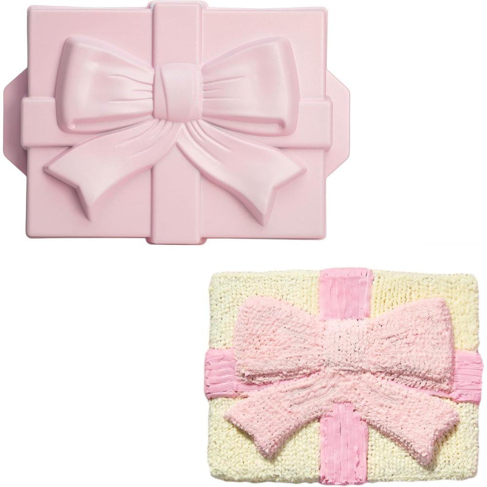 imageParis Hilton Gift Box with Bow Cake Pan Cast Aluminum with Clean Ceramic Nonstick Bakeware Dishwasher Safe Made without PFAS PFOA PFOS ampamp PFTE 105 x 8Inch Pink