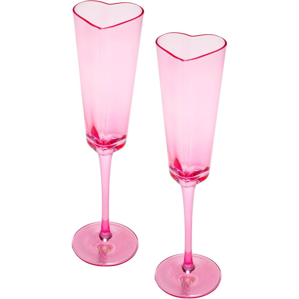 imageParis Hilton Heart Shaped Champagne Flute Gift Set Elegant Handmade Glassware Set Perfect for Celebrations Weddings or any Special Occasion 2Piece Set 55Ounce PinkPink