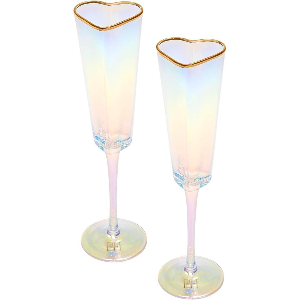 imageParis Hilton Heart Shaped Champagne Flute Gift Set Elegant Handmade Glassware Set Perfect for Celebrations Weddings or any Special Occasion 2Piece Set 55Ounce PinkIridescent
