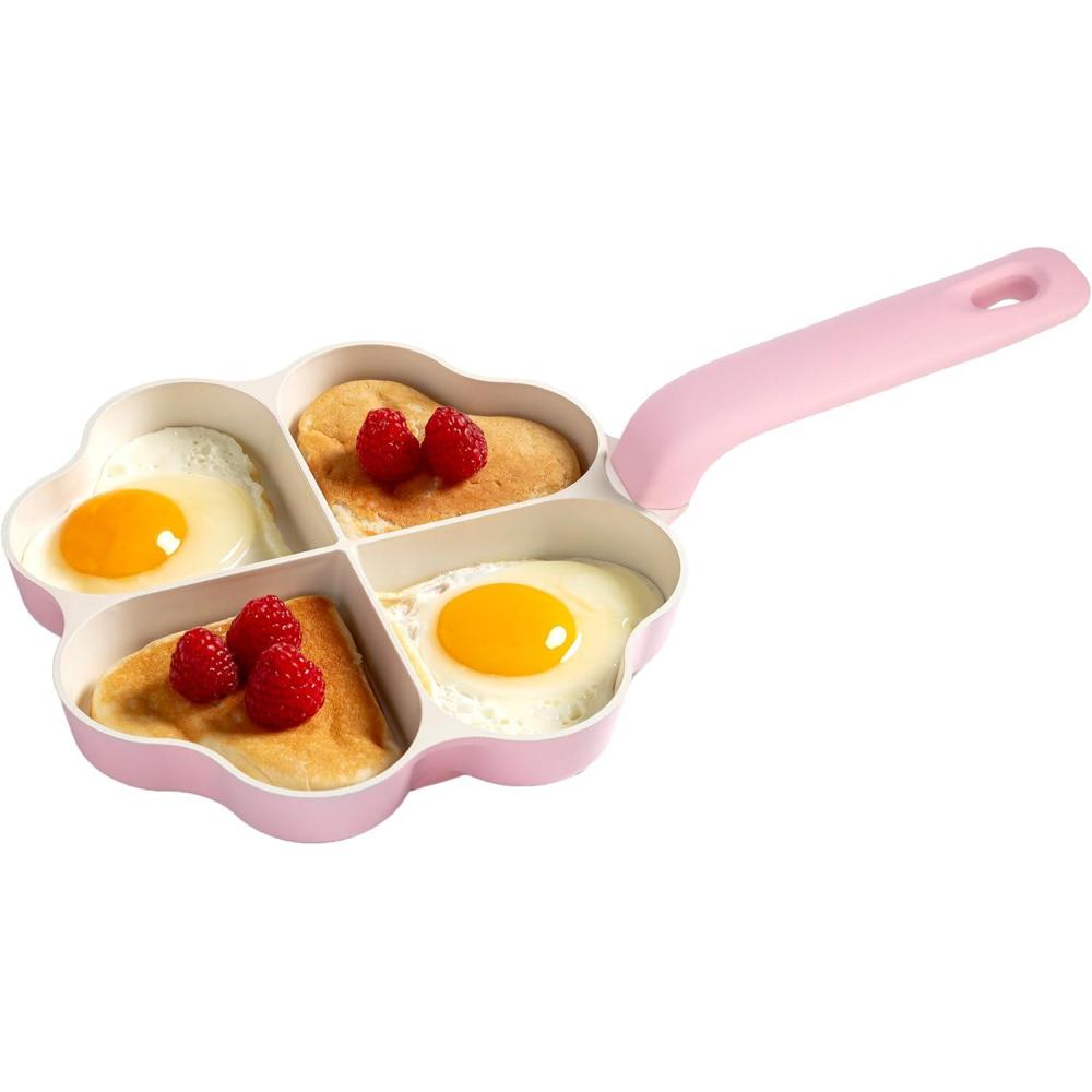imageParis Hilton HeartShaped Divided Fry Pan Ceramic Nonstick Frying Pan with Individual Heart Sections Dishwasher Safe 8Inch Pink