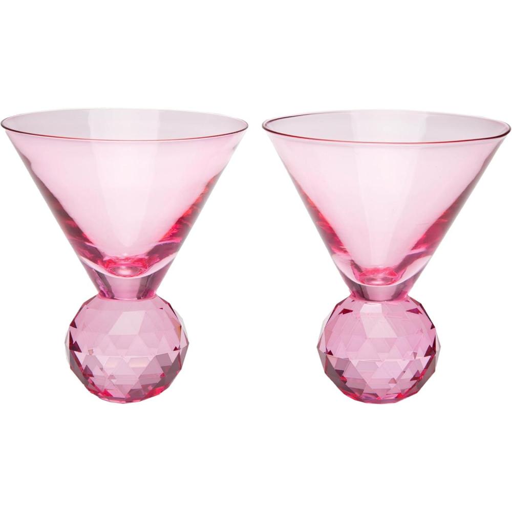 imageParis Hilton Martini Glass Set with Iconic Gem Base Perfect for Parties and Special Occasions Serve Martinis Mocktails and More 105Ounce 2Piece Set PinkMartini Gem Base
