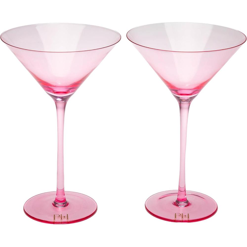 imageParis Hilton Martini Glass Set with Iconic Gem Base Perfect for Parties and Special Occasions Serve Martinis Mocktails and More 105Ounce 2Piece Set PinkMartini Glass