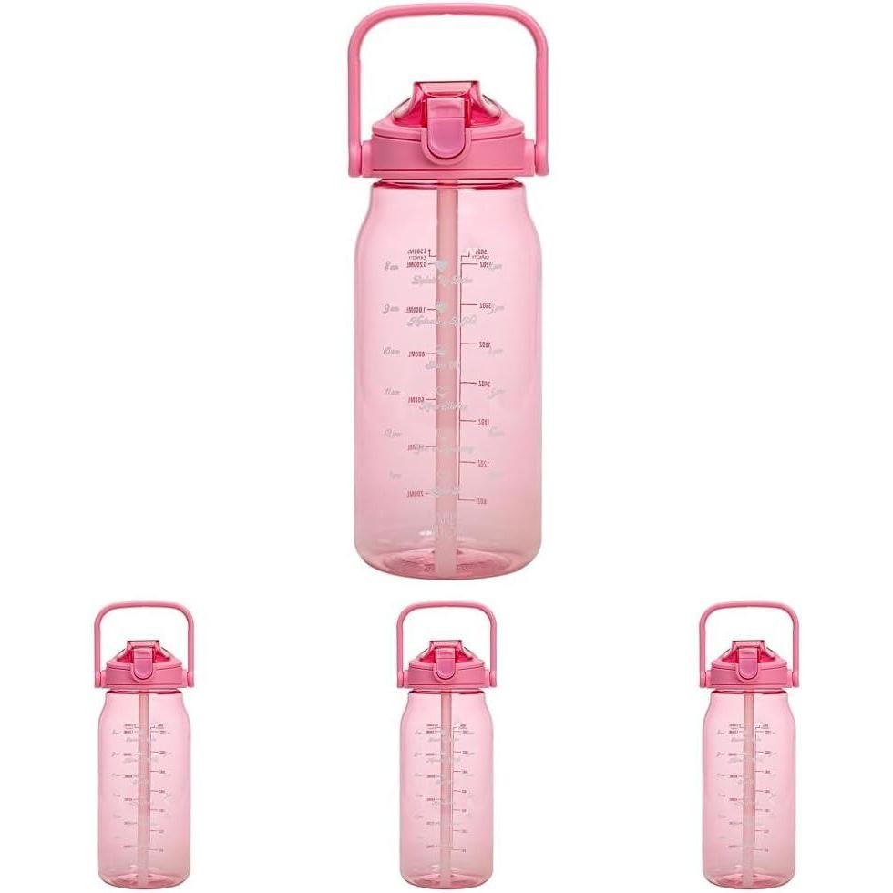 imageParis Hilton Motivational Water Bottle with Straw and Leakproof FlipTop Lid Motivational Time Markers Carry Handle for Travel Made without BPA 50Ounce Pink50 Ounces Pack of 4