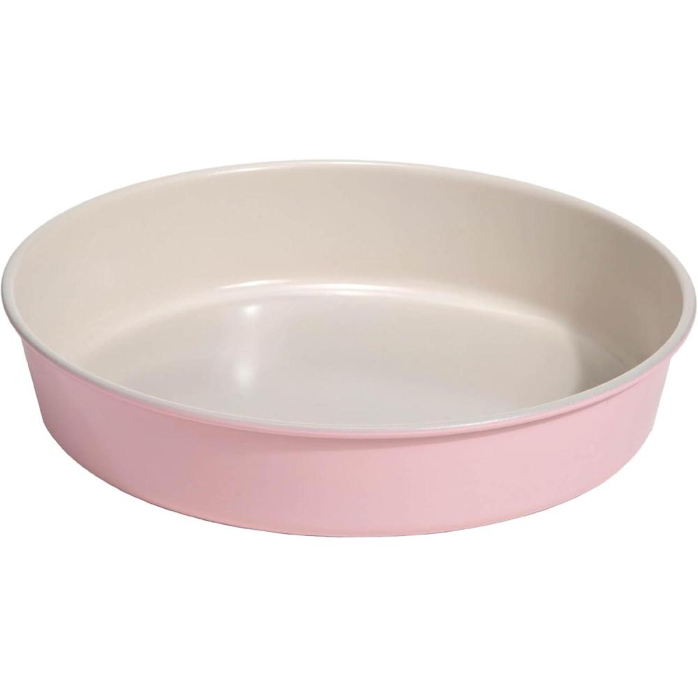 imageParis Hilton Nonstick Carbon Steel Bakeware Collection 9Inch Round Cake Pan Dishwasher Safe Made without PFOA and PFAS Pink Champagne TwoTonePink and Cream
