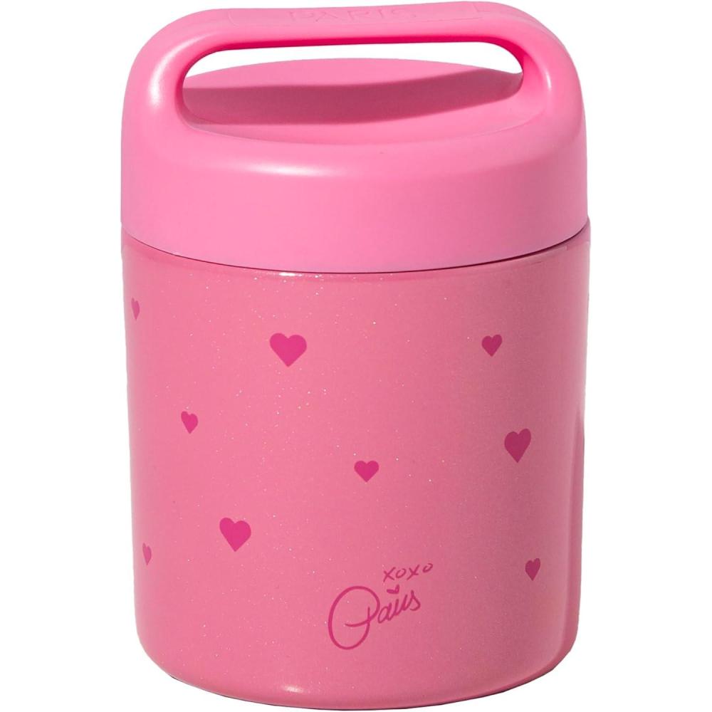 imageParis Hilton Stainless Steel Food Jar Double Wall Vacuum Sealed Insulated Food Storage Container with Carry Handle Lid 12Ounce Pink with Heart DesignPink Hearts