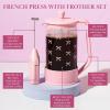 Paris Hilton Bow Design French Press and Frother Coffee Gift Set, Includes a 8-Cup Coffee Press and Battery Operated Handheld Milk Frother, 2-Piece Set, Pink