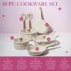Paris Hilton Ceramic Nonstick Cookware Set, Cast Aluminum with Dual Layer Nonstick Coating, Gold Heart Knobs, Stay-Cool Handles, Made without PFAS, PFOA, PFOS & PTFE, Dishwasher Safe, 10-Piece, Cream(Cream)