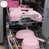 Paris Hilton Ceramic Nonstick Cookware Set, Cast Aluminum with Dual Layer Nonstick Coating, Gold Heart Knobs, Stay-Cool Handles, Made without PFAS, PFOA, PFOS & PTFE, Dishwasher Safe, 10-Piece, Cream(Pink)