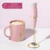 Paris Hilton Electric Handheld Milk Frother with Double Coil Head Whisk and Gold Metal Stand, Battery Powered (2 AA Batteries Required but Not Included), Pink Sparkle Finish