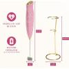 Paris Hilton Electric Rhinestone Handheld Milk Frother with Double Coil Head Whisk and Gold Metal Stand, Battery Powered (2 AA Batteries Required but Not Included), Pink