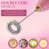 Paris Hilton Electric Rhinestone Handheld Milk Frother with Double Coil Head Whisk and Gold Metal Stand, Battery Powered (2 AA Batteries Required but Not Included), Pink