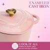 Paris Hilton Enameled Cast Iron Dutch Oven Heart-Shaped Pot with Lid, Dual Handles, Works on All Stovetops, Oven Safe to 500°F, 4-Quart, Cream(Pink)