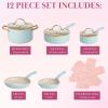 Paris Hilton Epic Nonstick Pots and Pans Set, Multi-layer Nonstick Coating, Tempered Glass Lids, Soft Touch, Stay Cool Handles, Made without PFOA, Dishwasher Safe Cookware Set, 12-Piece, Aqua(Aqua)