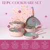 Paris Hilton Epic Nonstick Pots and Pans Set, Multi-layer Nonstick Coating, Tempered Glass Lids, Soft Touch, Stay Cool Handles, Made without PFOA, Dishwasher Safe Cookware Set, 12-Piece, Aqua(Pink)
