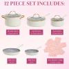 Paris Hilton Epic Nonstick Pots and Pans Set, Multi-layer Nonstick Coating, Tempered Glass Lids, Soft Touch, Stay Cool Handles, Made without PFOA, Dishwasher Safe Cookware Set, 12-Piece, Aqua(Cream)