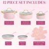 Paris Hilton Epic Nonstick Pots and Pans Set, Multi-layer Nonstick Coating, Tempered Glass Lids, Soft Touch, Stay Cool Handles, Made without PFOA, Dishwasher Safe Cookware Set, 12-Piece, Aqua(Pink)