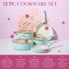 Paris Hilton Epic Nonstick Pots and Pans Set, Multi-layer Nonstick Coating, Tempered Glass Lids, Soft Touch, Stay Cool Handles, Made without PFOA, Dishwasher Safe Cookware Set, 12-Piece, Aqua(Aqua)