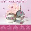 Paris Hilton Epic Nonstick Pots and Pans Set, Multi-layer Nonstick Coating, Tempered Glass Lids, Soft Touch, Stay Cool Handles, Made without PFOA, Dishwasher Safe Cookware Set, 12-Piece, Aqua(Cream)