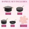 Paris Hilton Iconic Nonstick Pots and Pans Set, Multi-layer Nonstick Coating, Matching Lids With Gold Handles, Made without PFOA, Dishwasher Safe Cookware Set, 10-Piece, Pink(Black)