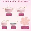 Paris Hilton Iconic Nonstick Pots and Pans Set, Multi-layer Nonstick Coating, Matching Lids With Gold Handles, Made without PFOA, Dishwasher Safe Cookware Set, 10-Piece, Pink(Pink)