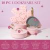 Paris Hilton Iconic Nonstick Pots and Pans Set, Multi-layer Nonstick Coating, Matching Lids With Gold Handles, Made without PFOA, Dishwasher Safe Cookware Set, 10-Piece, Pink(Pink)
