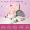 Paris Hilton Iconic Nonstick Pots and Pans Set, Multi-layer Nonstick Coating, Matching Lids With Gold Handles, Made without PFOA, Dishwasher Safe Cookware Set, 10-Piece, Pink(Cream)