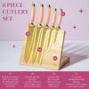 Paris Hilton Knife Block Set with Magnetic Wooden Knife Block, High Carbon Stainless Steel Blades with Titanium Coating, Sleek Comfortable Grip Handles, 6-Piece Set, Pink and Gold