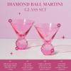Paris Hilton Martini Glass Set with Iconic Gem Base, Perfect for Parties and Special Occasions, Serve Martinis, Mocktails and More, 10.5-Ounce, 2-Piece Set, Pink(Martini Gem Base)