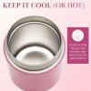 Paris Hilton Stainless Steel Food Jar, Double Wall Vacuum Sealed Insulated Food Storage Container with Carry Handle Lid, 12-Ounce, Pink with Heart Design(Pink Hearts)
