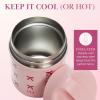 Paris Hilton Stainless Steel Food Jar, Double Wall Vacuum Sealed Insulated Food Storage Container with Carry Handle Lid, 12-Ounce, Pink with Heart Design(Pink Bows)