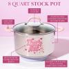 Paris Hilton Stainless Steel Stock Pot with Iconic Color Changing “That’s Hot” Heat Indicator Decal, Features Soft Grip Handles and Measure Marks, 8-Quart, Pink