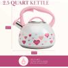 Paris Hilton Whistling Stovetop Tea Kettle, Stainless Steel with Rainbow Love Color Changing Heat Indicator Design, Soft Touch Handle, 2.5-Quart, Love Rainbow(Iridescent Hearts)