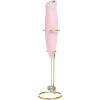 Paris Hilton Electric Handheld Milk Frother with Double Coil Head Whisk and Gold Metal Stand, Battery Powered (2 AA Batteries Required but Not Included), Pink Sparkle Finish