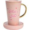 Paris Hilton Electric Mug Warmer Set, Electric Gravity Mug Warmer with 14-Ounce Ceramic Coffee Mug with Lid, Heat Sensitive Color Changing Design, Auto-Shut Off, 3-Piece Set, Pink and Gold