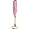 Paris Hilton Electric Rhinestone Handheld Milk Frother with Double Coil Head Whisk and Gold Metal Stand, Battery Powered (2 AA Batteries Required but Not Included), Pink