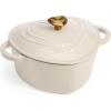 Paris Hilton Enameled Cast Iron Dutch Oven Heart-Shaped Pot with Lid, Dual Handles, Works on All Stovetops, Oven Safe to 500°F, 4-Quart, Cream(Cream)