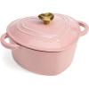Paris Hilton Enameled Cast Iron Dutch Oven Heart-Shaped Pot with Lid, Dual Handles, Works on All Stovetops, Oven Safe to 500°F, 4-Quart, Cream(Pink)