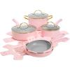 Paris Hilton Epic Nonstick Pots and Pans Set, Multi-layer Nonstick Coating, Tempered Glass Lids, Soft Touch, Stay Cool Handles, Made without PFOA, Dishwasher Safe Cookware Set, 12-Piece, Aqua(Pink)