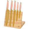 Paris Hilton Knife Block Set with Magnetic Wooden Knife Block, High Carbon Stainless Steel Blades with Titanium Coating, Sleek Comfortable Grip Handles, 6-Piece Set, Pink and Gold