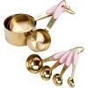 Paris Hilton Measuring Cups and Spoons Set, Stainless Steel with Pink Silicone Inset Handle, Dishwasher Safe, For Dry and Liquid Ingredients, 8-Piece Set, Gold and Pink