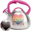 Paris Hilton Whistling Stovetop Tea Kettle, Stainless Steel with Rainbow Love Color Changing Heat Indicator Design, Soft Touch Handle, 2.5-Quart, Love Rainbow(Love Rainbow)