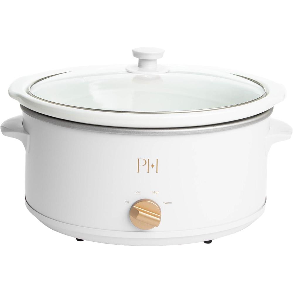 imageParis Hilton 6Quart Manual Slow Cooker Features Three Settings Low High Warm Naturally Nonstick and Dishwasher Safe Stoneware Insert Family Sized Capacity WhiteWhite