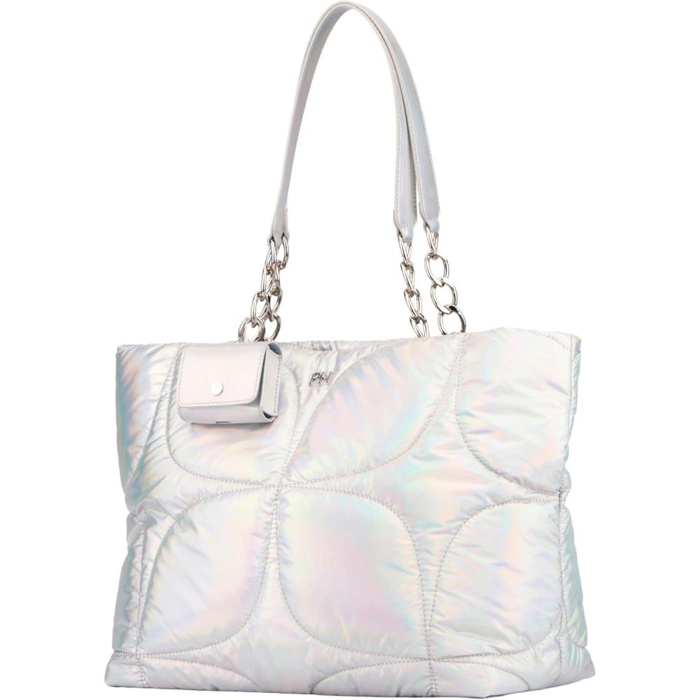 imageParis Hilton Casson Puffy Quilted Oversized Tote with Chain Strap and Removable Headphones HolderCasson Silver